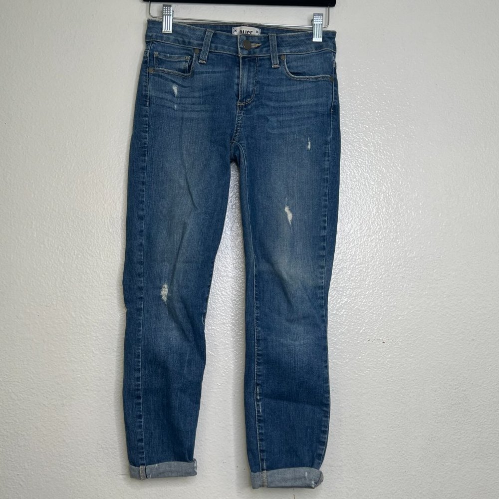 Paige Denim Verdugo Blue Skinny Crop Distressed Jeans in Nathan Destructed - Picture 2 of 6